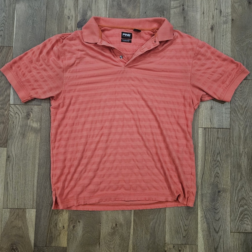 Ping Polo Shirt Men XL Orange Striped Short Sleeve UV‎ Protection Golf Preppy